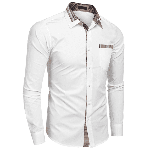 Coshow Men's Long Sleeve Casual Dress Shirt Button Down Plaid Collar Shirts