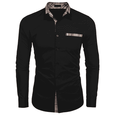 Coshow Men's Long Sleeve Casual Dress Shirt Button Down Plaid Collar Shirts