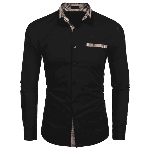 Coshow Men's Long Sleeve Casual Dress Shirt Button Down Plaid Collar Shirts