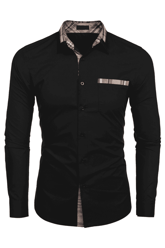 Men's Long Sleeve Casual Dress Shirt Button Down Plaid Collar Shirts