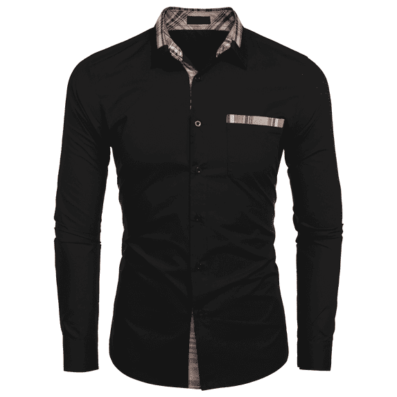 Coshow Men's Long Sleeve Casual Dress Shirt Button Down Plaid Collar Shirts