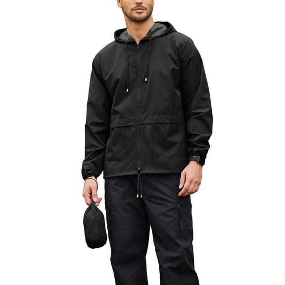 Coshow Men's Rain Jacket Waterproof Lightweight Packable Raincoat Pullover Windbreaker with Hood for Hiking Running