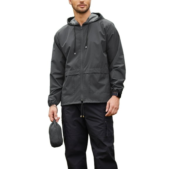 Coshow Men's Rain Jacket Waterproof Lightweight Packable Raincoat Pullover Windbreaker with Hood for Hiking Running