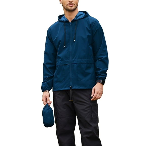 Coshow Men's Rain Jacket Waterproof Lightweight Packable Raincoat Pullover Windbreaker with Hood for Hiking Running