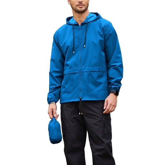 Coshow Men's Rain Jacket Waterproof Lightweight Packable Raincoat Pullover Windbreaker with Hood for Hiking Running