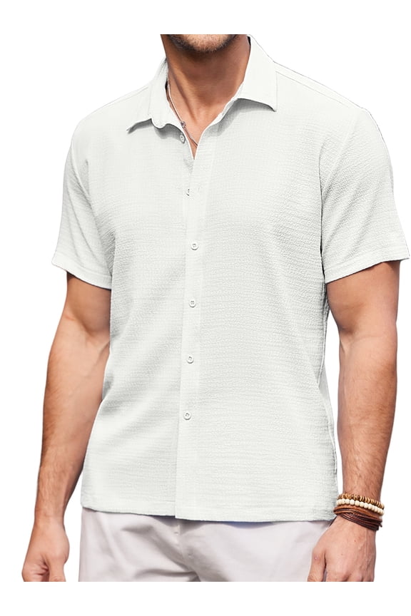 Men's Short Sleeve Shirts Casual Button Down Shirt Textured Summer Beach Shirt