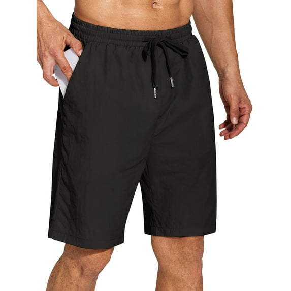 Coshow Men's Shorts Casual Summer Beach Shorts Lightweight Elastic Waist Drawstring Pants with Pocket
