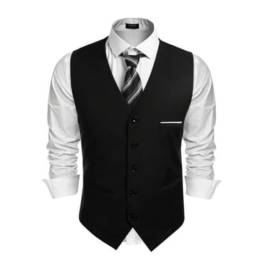 Coshow Men's Suit Vests V-neck Sleeveless Slim Fit Jacket Formal Business Dress Vest with 3 Pockets