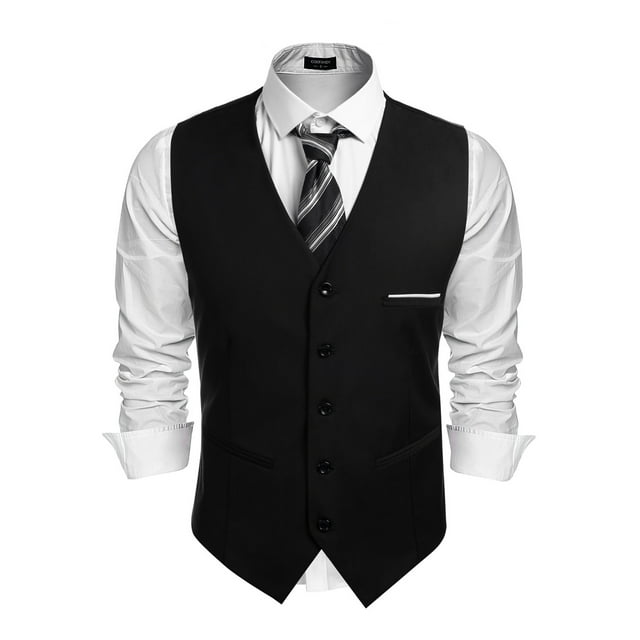 Coshow Men's Suit Vests V-neck Sleeveless Slim Fit Jacket Formal Business Dress Vest with 3 Pockets