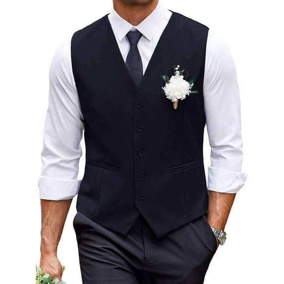 Coshow Men's Suit Vest Slim Fit Formal Business Waistcoat with Pocket Casual Dress Vest