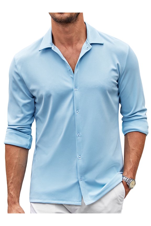 Mens Button Down Dress Shirts Business Casual Long Sleeve Wrinkle Free Blouses