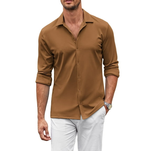 Coshow Mens Button Down Dress Shirts Business Casual Long Sleeve Wrinkle Free Blouses