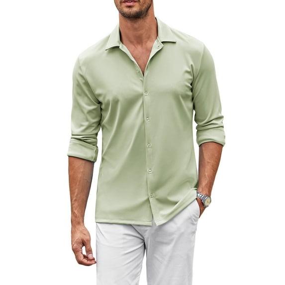 Coshow Mens Button Down Dress Shirts Business Casual Long Sleeve Wrinkle Free Blouses