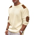 thumbnail image 1 of Coshow Mens Crewneck Pullover Sweater Waffle Textured Long Sleeve Knitted Sweaters with Elbow Patches, 1 of 5