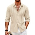 thumbnail image 1 of Coshow Mens Cuban Guayabera Shirt Casual Button Down Shirts Long Sleeve Summer Beach Shirts, 1 of 7