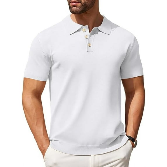 Coshow Mens Polo Shirts Short Sleeve Knit Golf Shirts Collared Slim Fit T Shirts