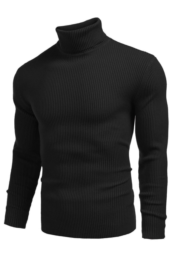 Men's Knitted Pullover Turtleneck Slim Fit Ribbed Casual Sweater