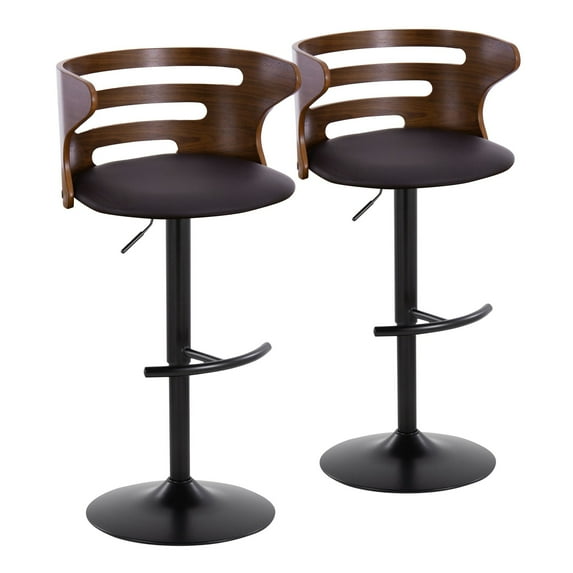 Cosi Adjustable Bar Stool, Chrome Bar Stools, Bar Chairs, Swivel Bar Stools, Bar Stools Set of 2 (Walnut Wood, Brown)