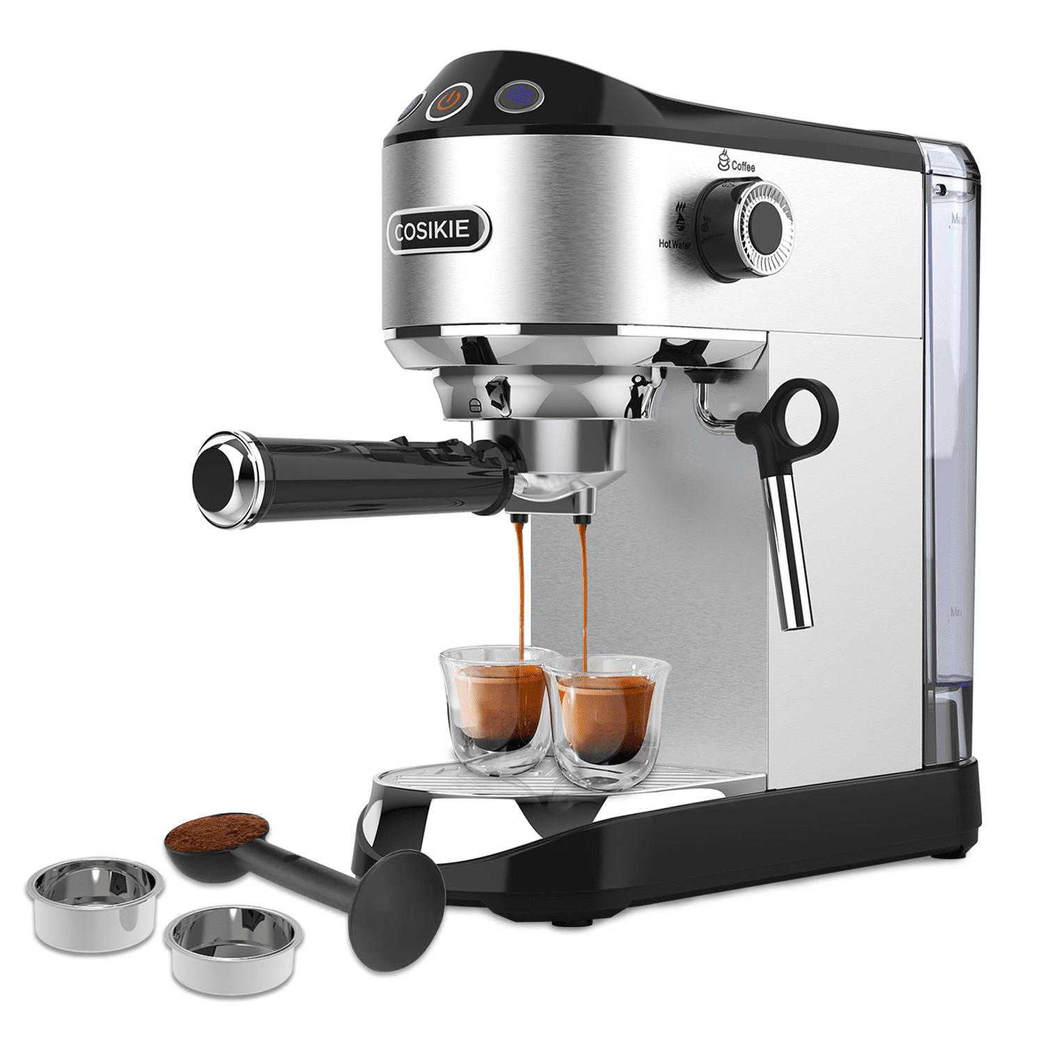 Semi Automatic Espresso Machine with Grinder, Steamer Milk Frother, COSIKIE  All in One , 20 Bar, Home Barista Cappuccino Coffee Maker, Gifts for Her