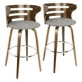 thumbnail image 1 of Cosini 30" Mid-Century Modern Fixed Height Barstool With Swivel In Walnut And Grey Fabric - Set Of 2, 1 of 8