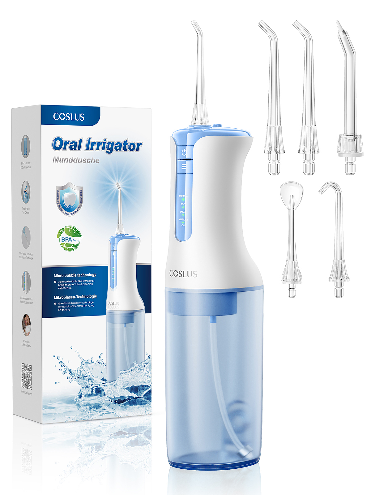 Coslus Electric Oral Irrigator Rechargeable Smart Oral Flosser Portable