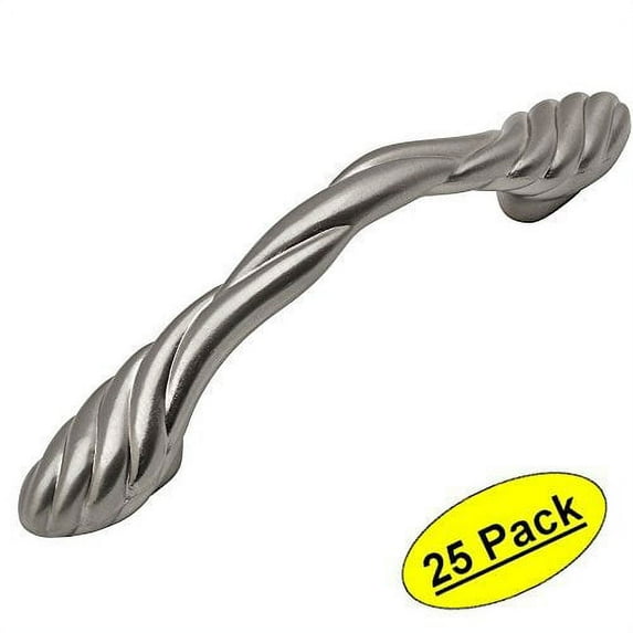 Cosmas 1470SN Satin Nickel Cabinet Hardware Twist Handle Pull - 3" & 3-3/4" (96mm) Hole Centers - 25 Pack
