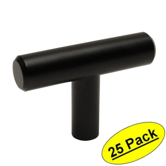 Cosmas 305FB Flat Black Cabinet Hardware Euro Style T Bar Knob - 2" Overall Length - 25 Pack