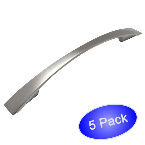 Cosmas 3200-128SN Satin Nickel Modern Cabinet Hardware Arch Handle Pull - 5" Inch (128mm) Hole Centers - 5 Pack