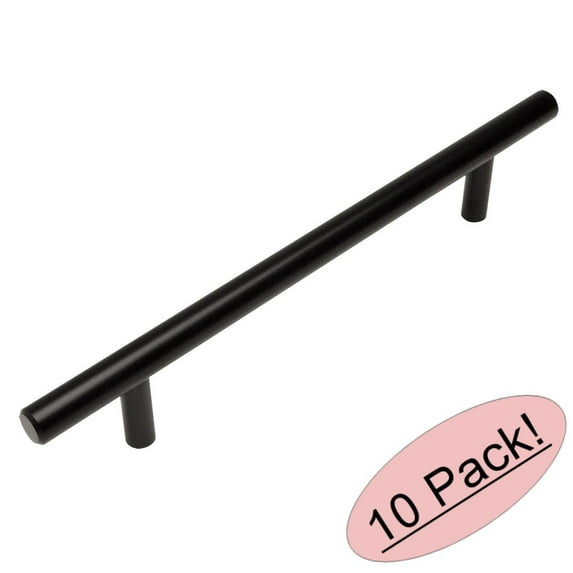 Cosmas 404-4FB Flat Black Solid Steel Construction 3/8 Inch Slim Line Euro Style Cabinet Hardware Bar Pull - 4" Hole Centers - 10 Pack