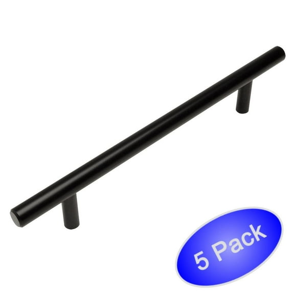Cosmas 404-4FB Flat Black Solid Steel Construction 3/8 Inch Slim Line Euro Style Cabinet Hardware Bar Pull - 4" Hole Centers - 5 Pack