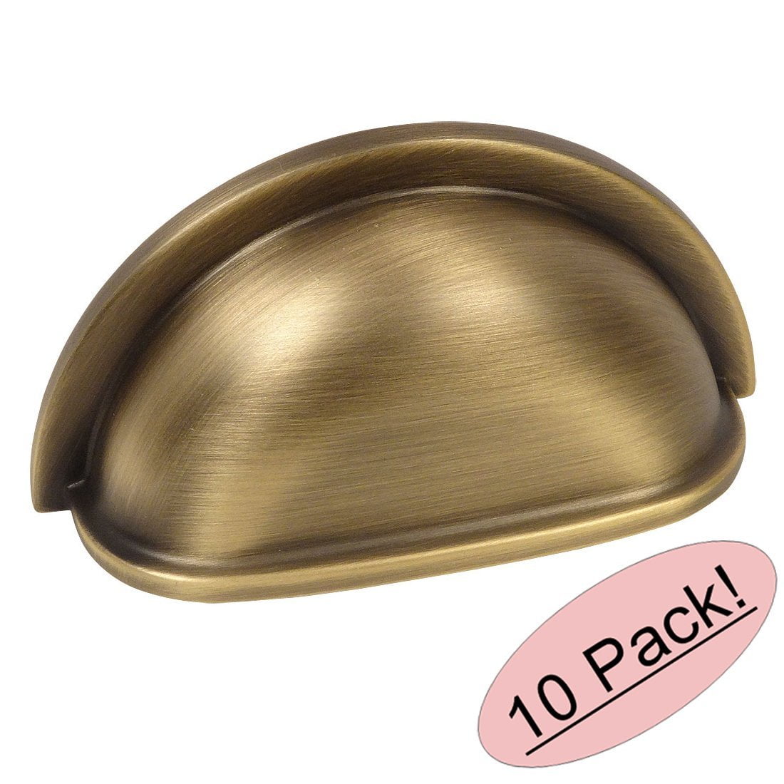 Brushed Antique Brass Traditional Cup Pulls for Cabinets and Drawers, 3" Hole Centers, 10 Pack