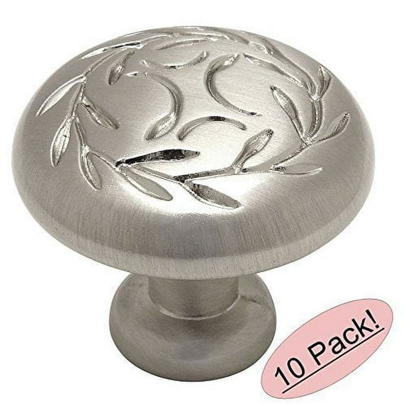 Cosmas 464SN Satin Nickel Leaf Cabinet Hardware Round Knob - 1-1/4" Inch Diameter - 10 Pack
