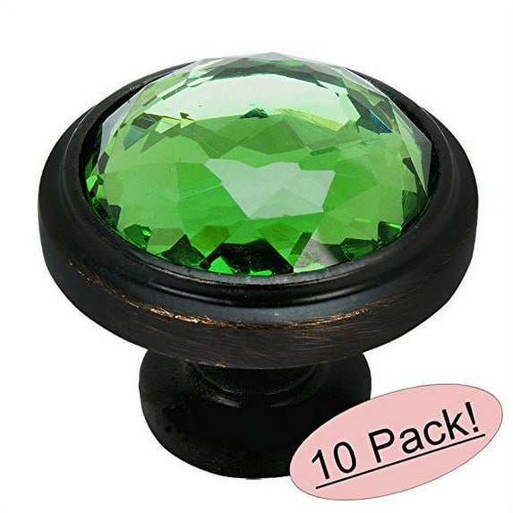 Cosmas 5317ORB-EM Oil Rubbed Bronze Cabinet Hardware Round Knob with Emerald Glass - 1-1/4" Diameter - 10 Pack