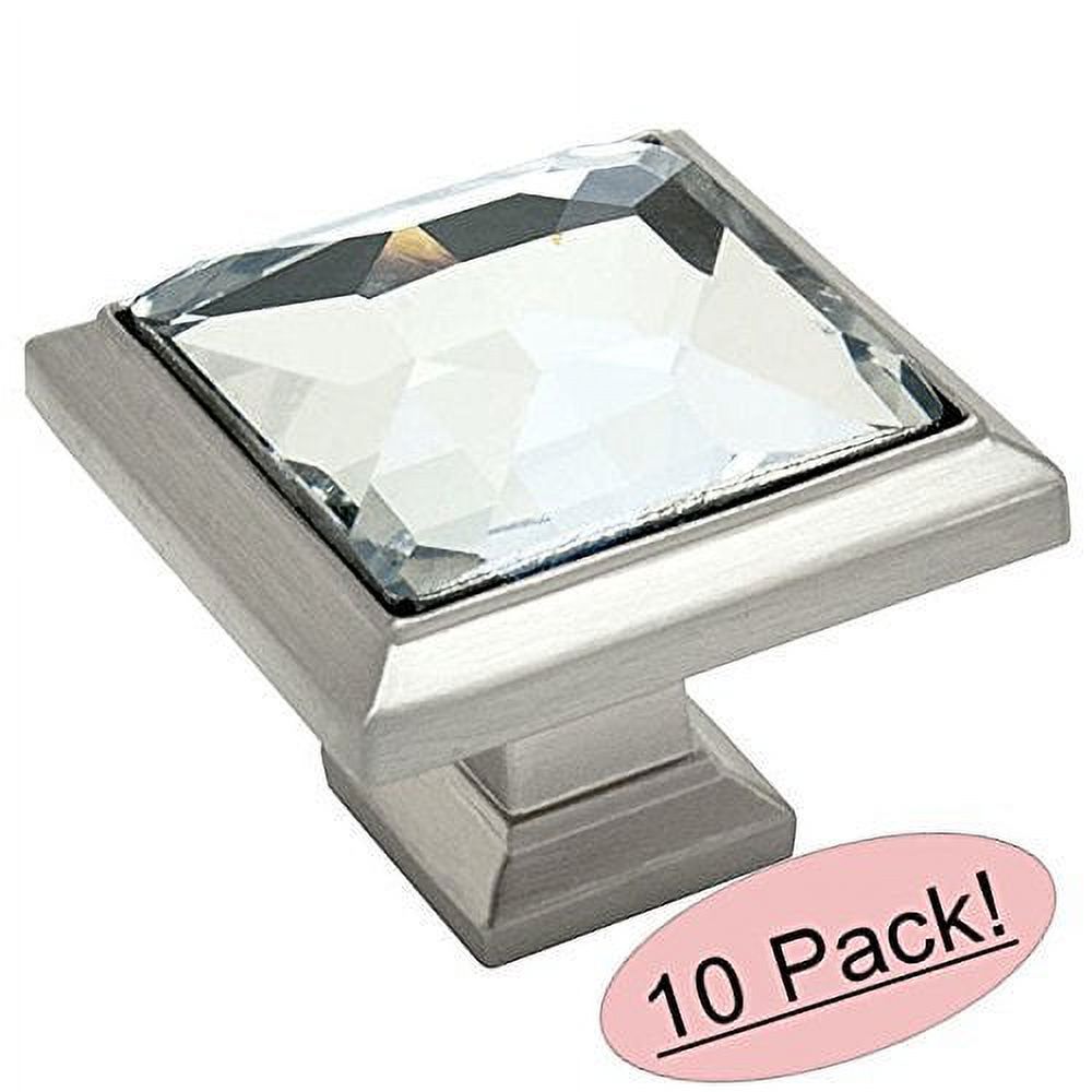 Cosmas 5883SN-C Satin Nickel Cabinet Hardware Square Knob with Clear Glass - 1-1/4" Square - 10 Pack - image 1 of 2