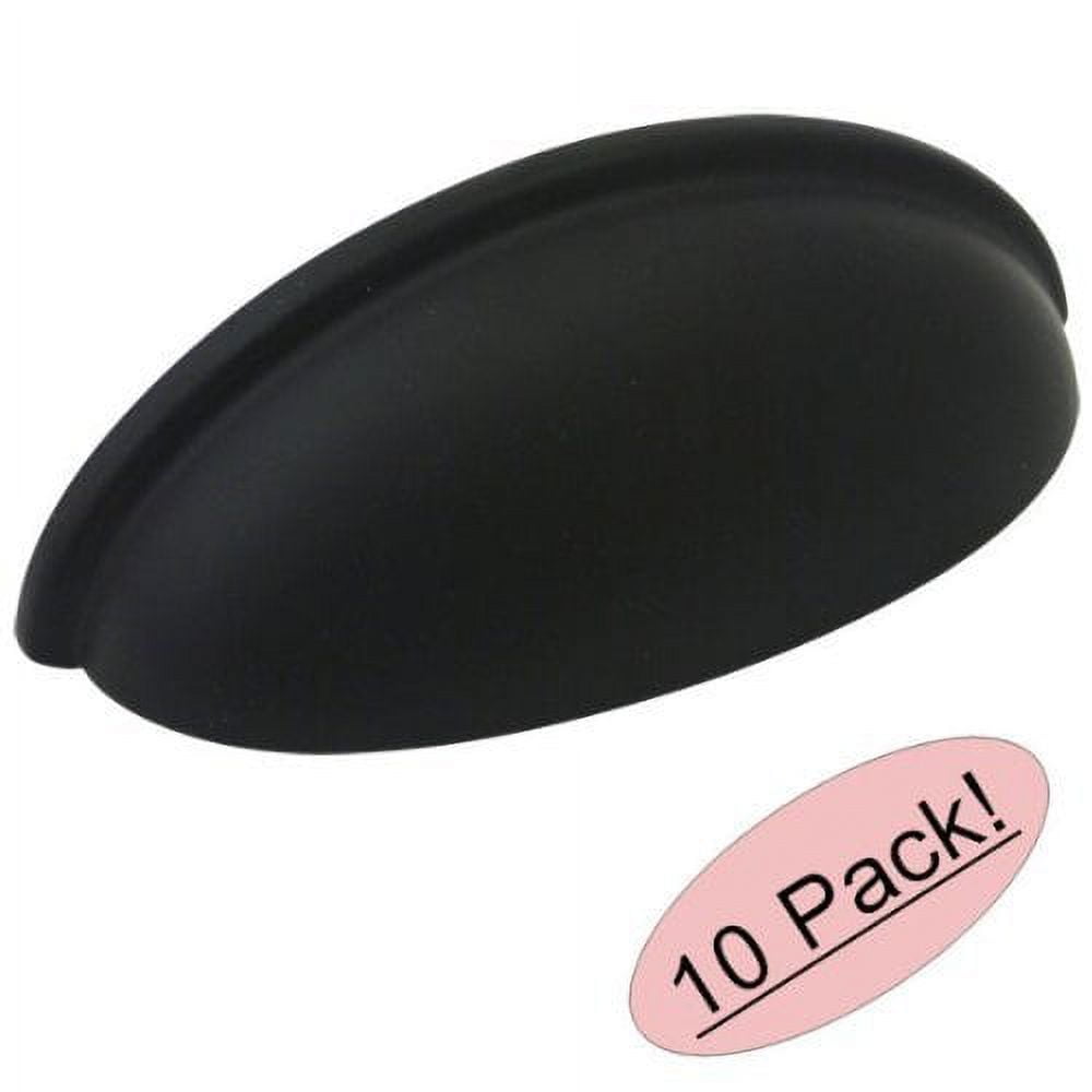 Flat Black Metal Bin Cup Drawer Pull with Mounting Hardware