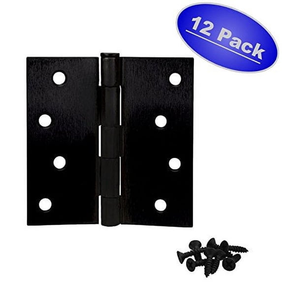 Cosmas Matte Black Door Hinge 4" Inch x 4" Inch with Square Corners - 12 Pack