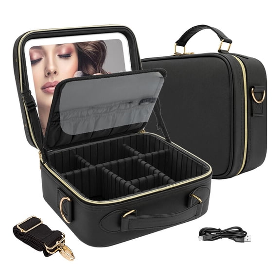 Cosmestic MAKEUP BAG with LED Light Mirror Waterproof Portable Travel W/ Strap