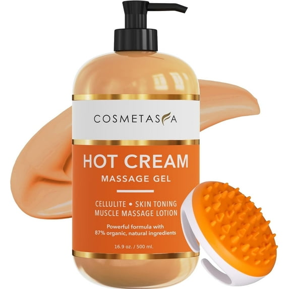 Cosmetasa Hot Cream Massage Gel 87% Organic Cellulite Cream with Massager Mitt, 16.9 fl oz