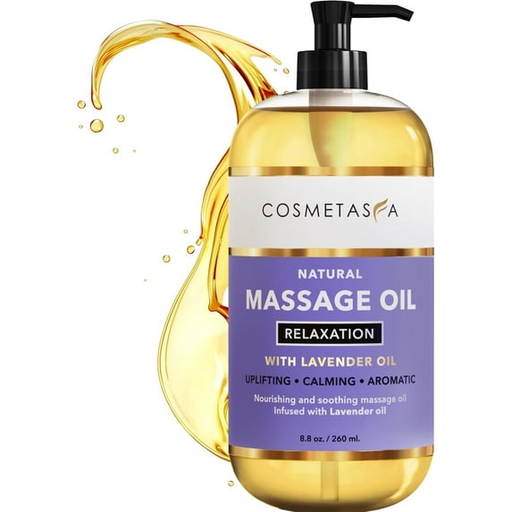 Cosmetasa Natural Relaxation Massage Oil with Lavender Oil for Aromatic Massage Therapy, 8.8 fl oz