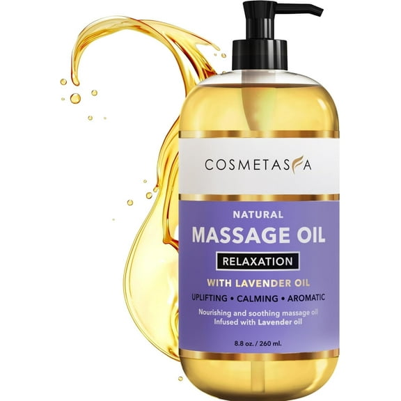 Cosmetasa Natural Relaxation Massage Oil with Lavender Oil for Aromatic Massage Therapy, 8.8 fl oz