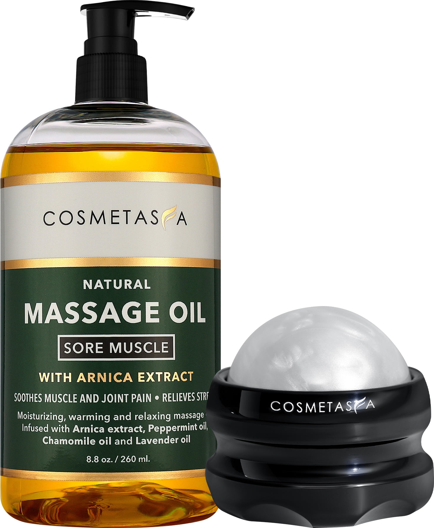 Cosmetasa Sore Muscle Massage Oil with Massage Ball Roller Soothes