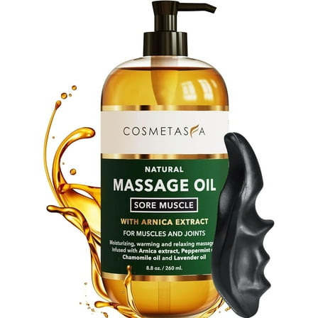 Cosmetasa Sore Muscle Massage Oil with Arnica Extract, Natural Muscle Relaxer Oil with Thumb Saver, 8.8 fl oz (260 ml)