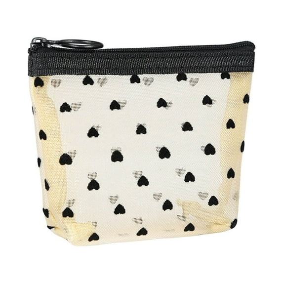 Heart Flocking Mesh Cosmetic Organizer Large Capacity Multifunctional Portable Breathable Zipper Makeup Pouch