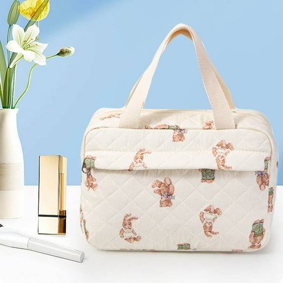 Cosmetic Bag,Large Capacity Quilted Tote Organizer,Portable Makeup Bag,Multiple Compartments,Transparent Barriers,Exquisite Brush Holder,Travel Toiletry Bag