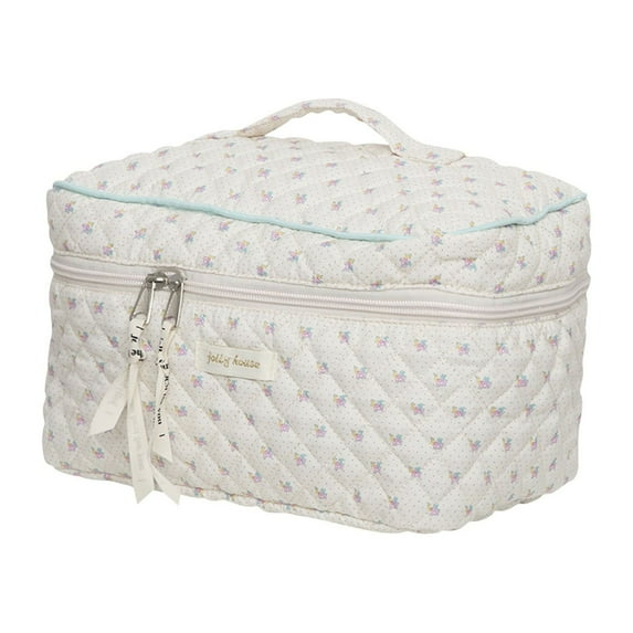 Cosmetic Bag Large Capacity, Travel Cosmetic Bag, Quilted Cotton Makeup Pouch with Smooth Zipper, Lightweight Makeup Organizer for Toiletries, Skincare, and Electronic Accessories Storage