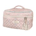 thumbnail image 1 of Cosmetic Bag Large Capacity, Travel Cosmetic Bag, Quilted Cotton Makeup Pouch with Smooth Zipper, Lightweight Makeup Organizer for Toiletries, Skincare, and Electronic Accessories Storage, 1 of 5