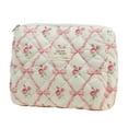 thumbnail image 1 of Cosmetic Bag Large Quilted Makeup Bags for Ladies and Girls Cute Flirty Floral Design Versatile Travel Toiletry Organizers, 1 of 4