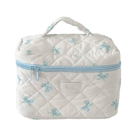 Quilted Travel Cosmetic Bag, Makeup Bag Cute Floral Makeup Pouch, Large Toiletry Organizer for Women and Girls