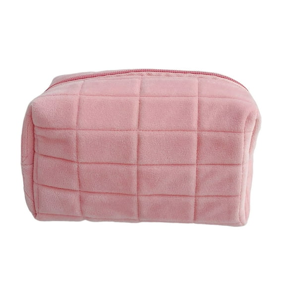 Cosmetic Bag Multifunctional Soft Plush Fluffy Large Capacity Zipper Closure Store Cosmetics Solid Color Women Travel Make Up Toiletry Bag Washing Pouch for Trip