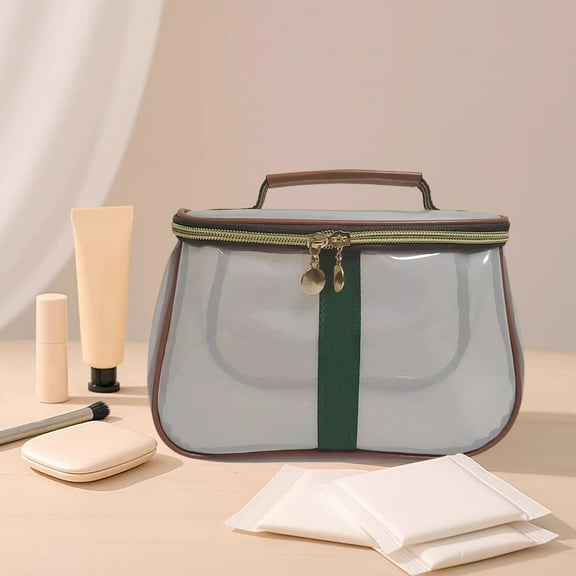 Large Capacity Cosmetic Bag Retro Vanity Organizer for Women Transparent Toiletry Storage Travel Makeup for Ladies